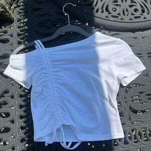 Super Down White Ruched Off-Shoulder Top